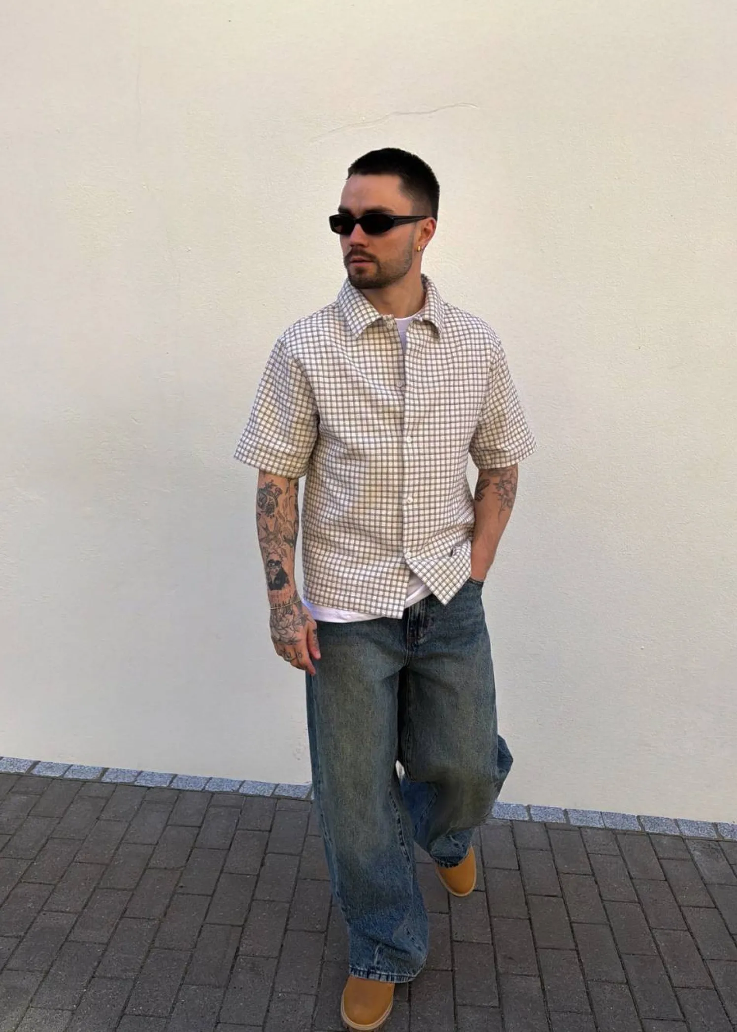 Edwin Zed Shirt Ss-White/Brown