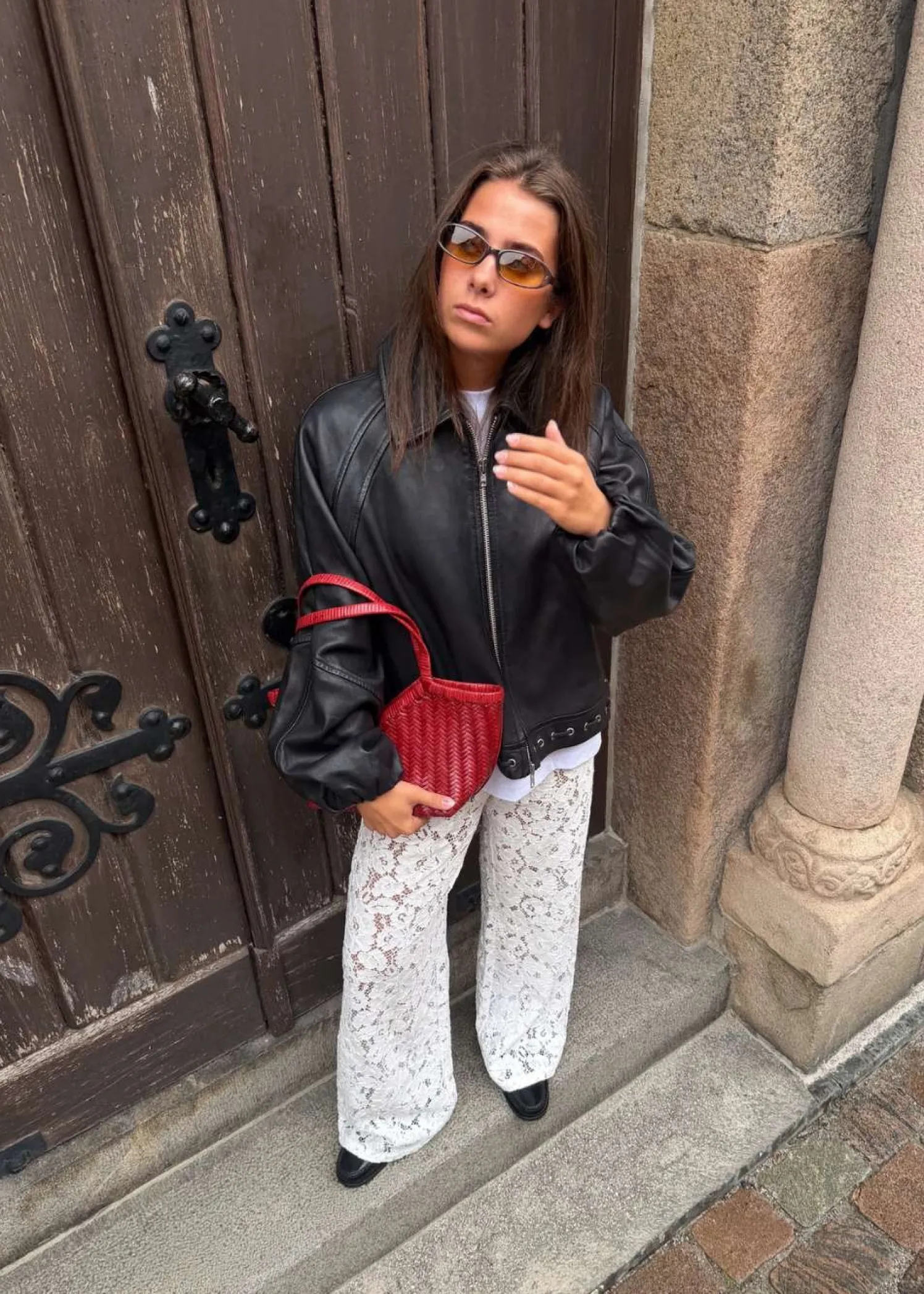 Oval Square Eye leather bomber