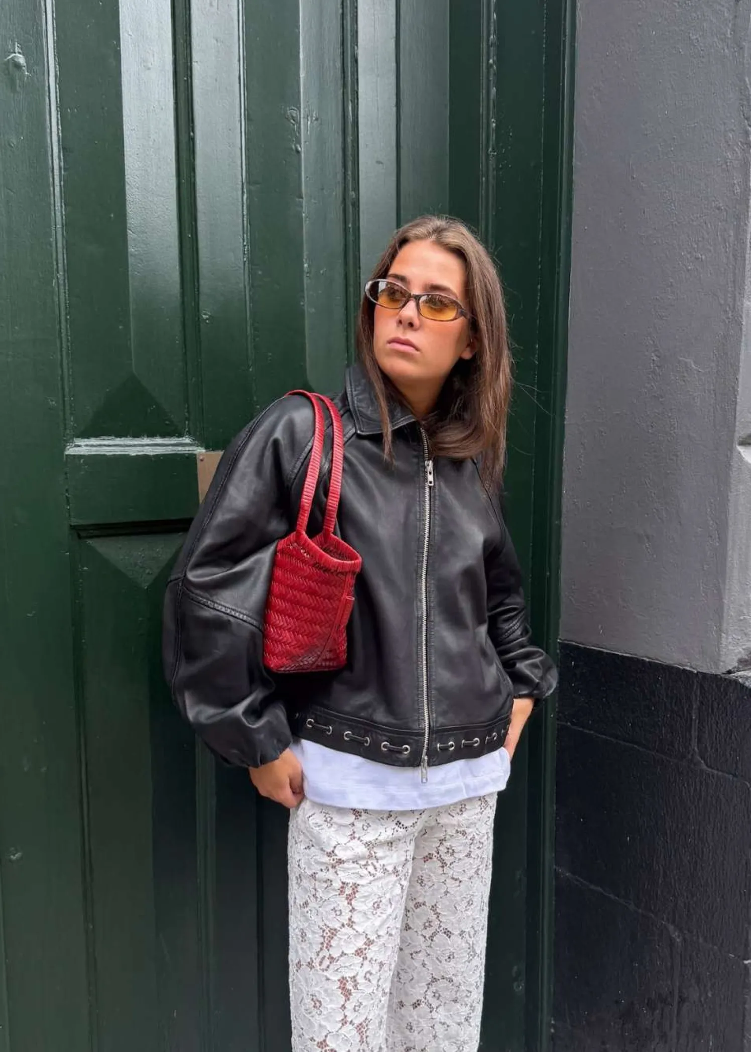 Oval Square Eye leather bomber