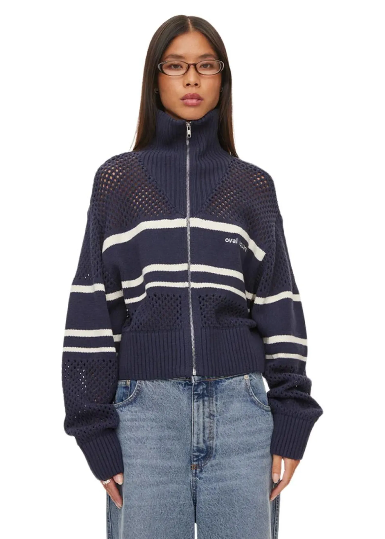 Oval Square Snow Zip Cardigan