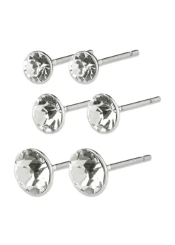 Pilgrim MILLIE crystal earrings, 3-in-1 set, silver-plated