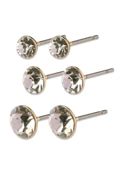 Pilgrim MILLIE crystal earrings, 3-in-1 set, gold-plated