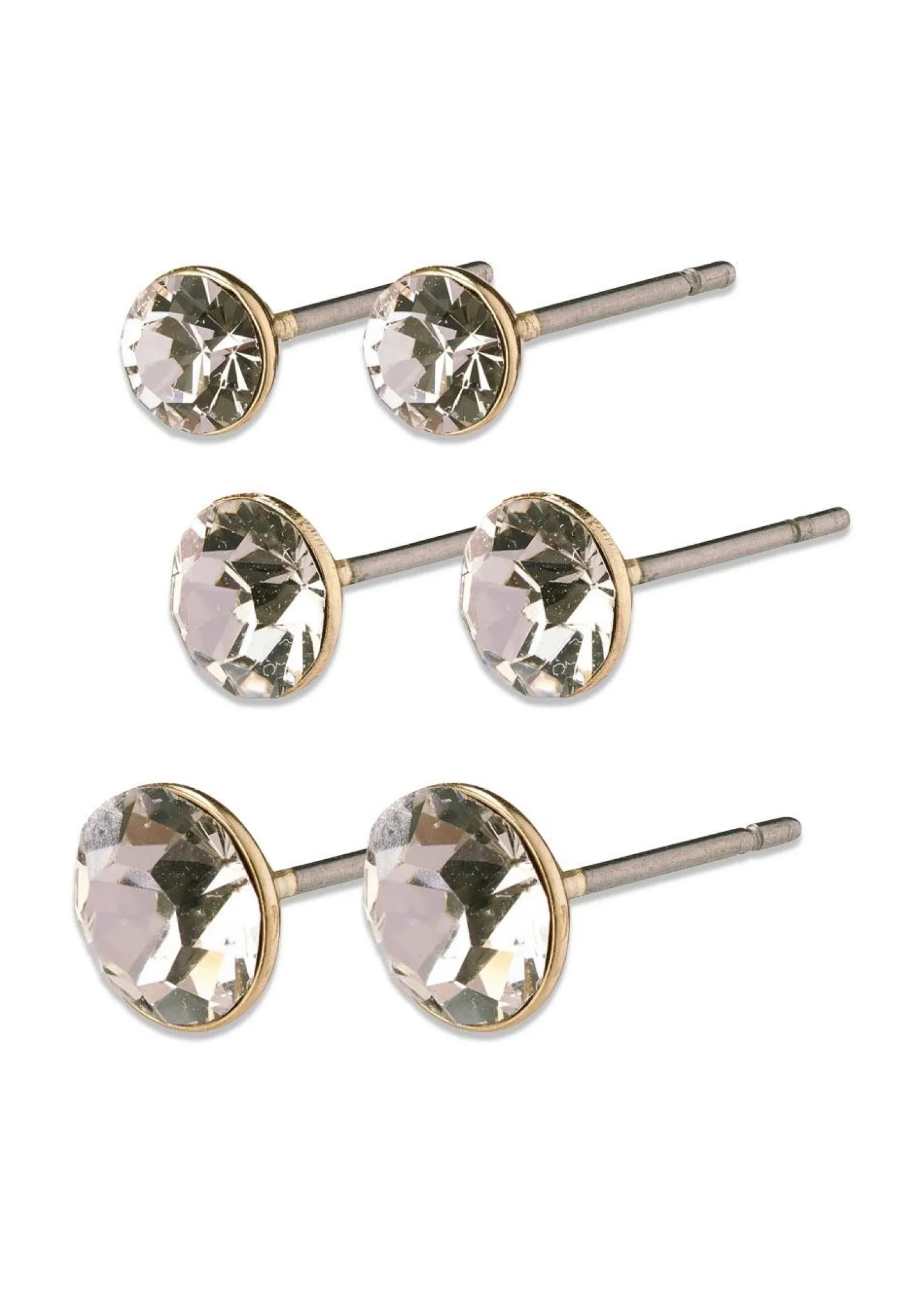 Pilgrim MILLIE crystal earrings, 3-in-1 set, gold-plated