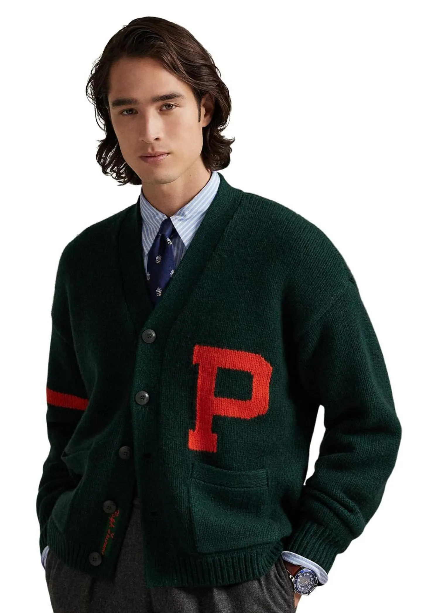 Ralph Lauren Wool V-Neck Letter Cardigan