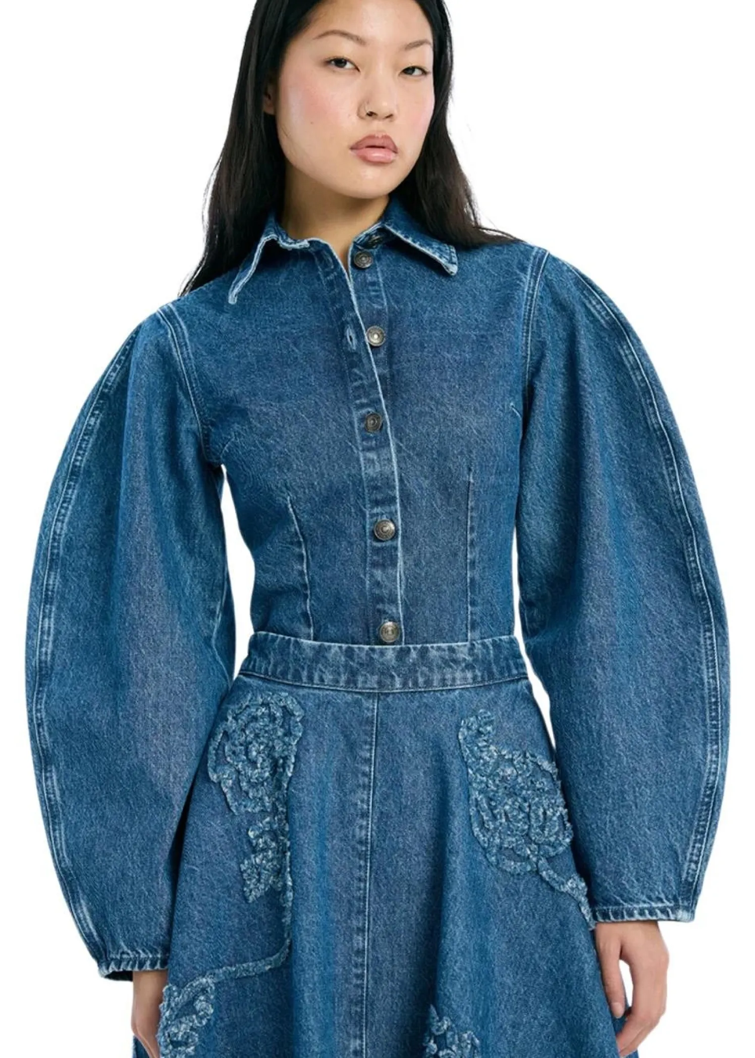 Rotate FITTED DENIM SHIRT