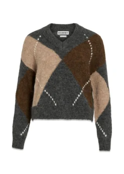 ROUGE EDIT ROUARGYLE LS V-NECK KNIT